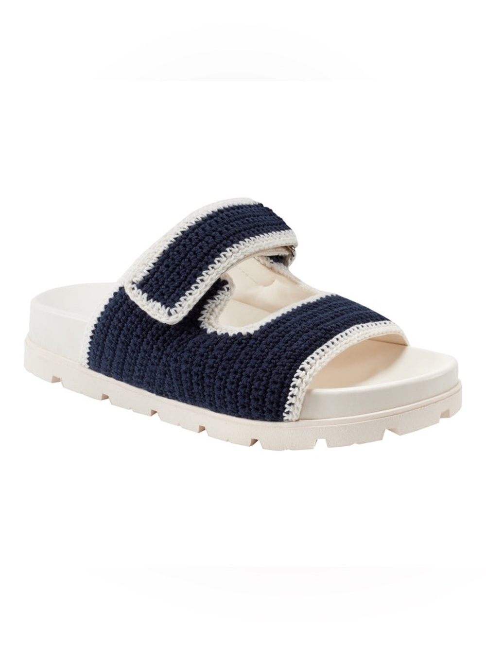 NEW $160 Marc Fisher Ltd Brinleys Footbed Sandal color: Navy/Cream
